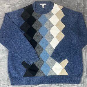 VTG 90s Argyle Sweater Mens XXL Crewneck Rag Knit Academia Preppy Geoffrey Beene